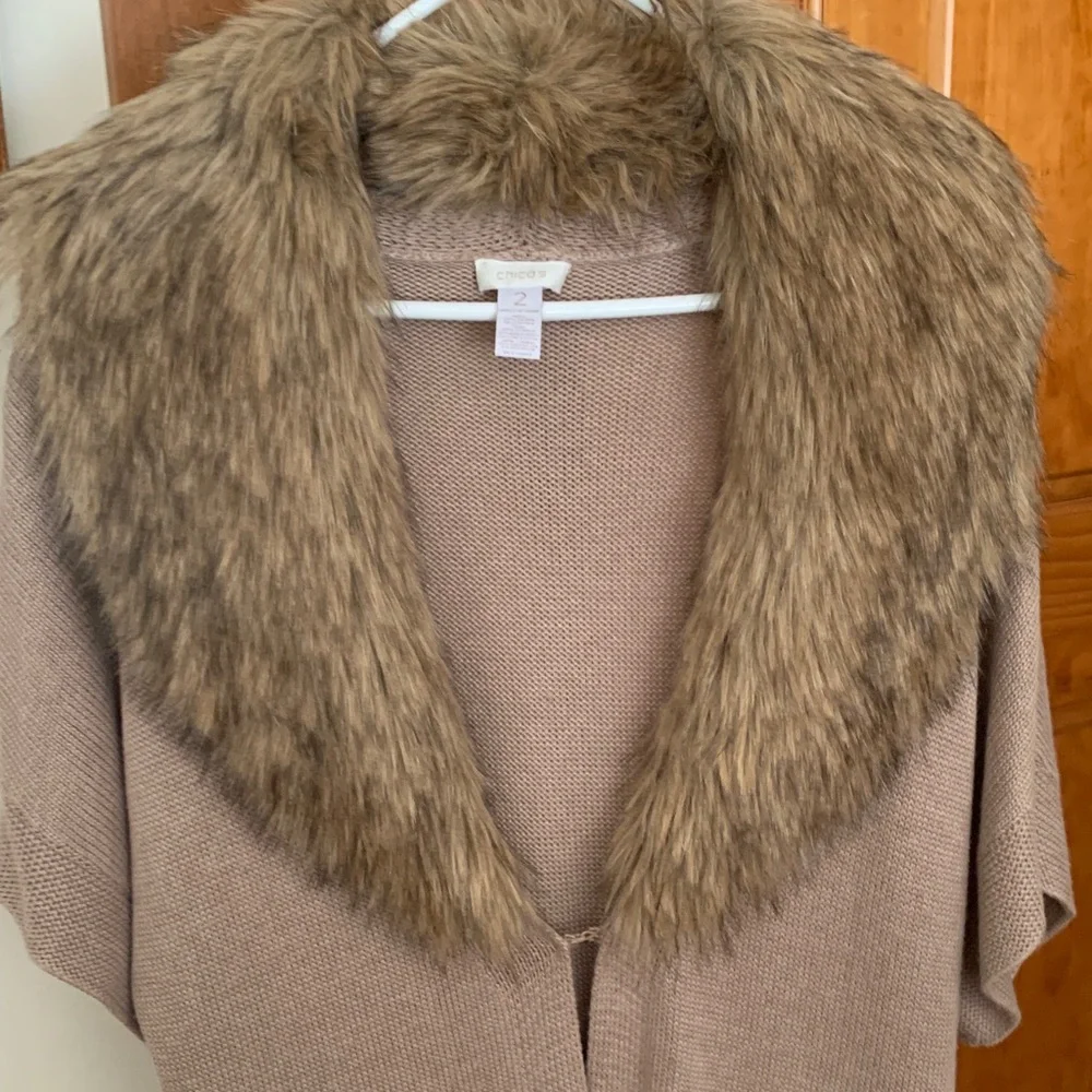 Chico's Brown Sweater with Faux Fur Collar - Picture 3 of 7